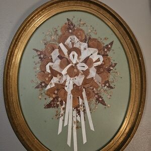 VTG French Frame with Dried Bouquet Flowers and Ribbon